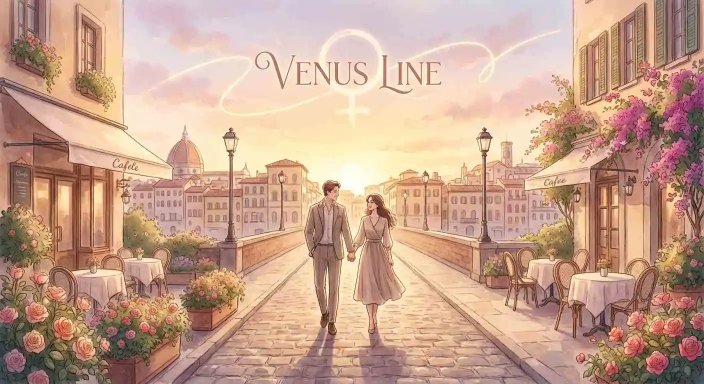 Pareja romántica abrazándose en una ciudad europea - ilustrando cómo las líneas de Venus en astrocartografía pueden unir almas gemelas en ubicaciones geográficas específicas